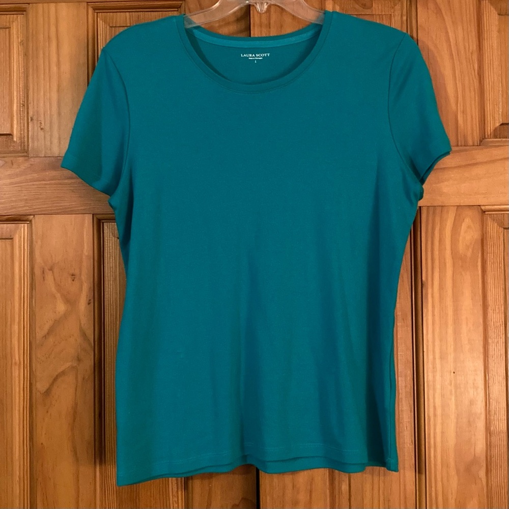 NWOT Laura Scott Vintage 90s Top Short Sleeve Blouse Blue Size L Large